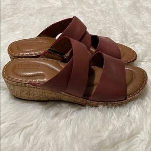 Born Women's Red Leather Wedge Sandals SZ 10